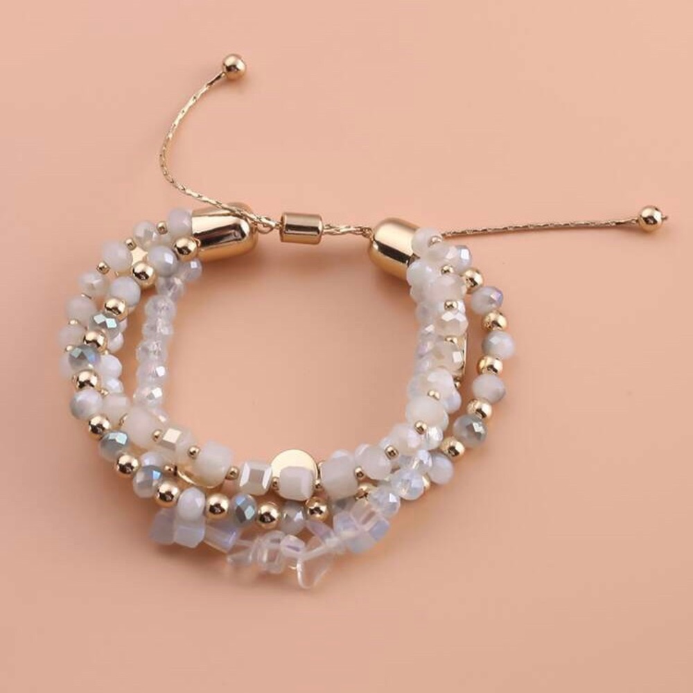 beaded bracelets layered ivory crystal elegant collection gold tone